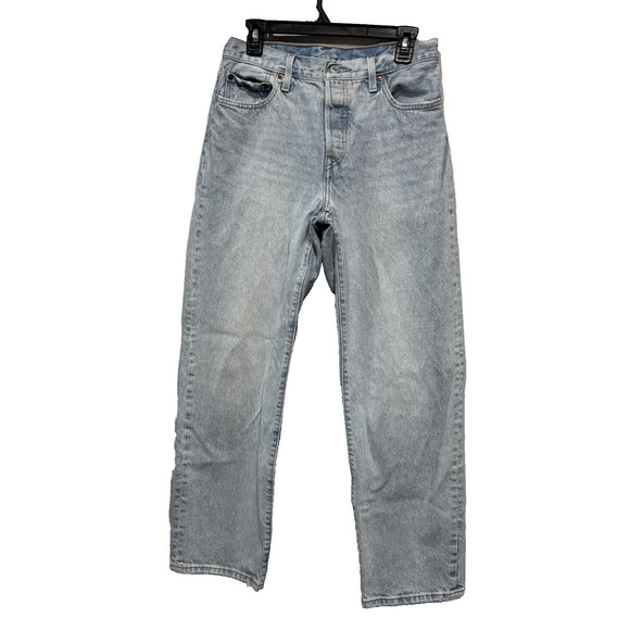 Levis Premium 501 Straight Leg Jeans Womens 28 Button Fly Distress Light Blue - Picture 1 of 15